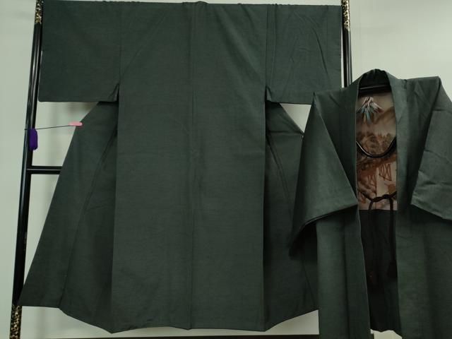 平和屋着物 上 男性 紬 アンサンブル 長羽織 色無地 羊羹色 羽織紐付き DZAA9881kh5