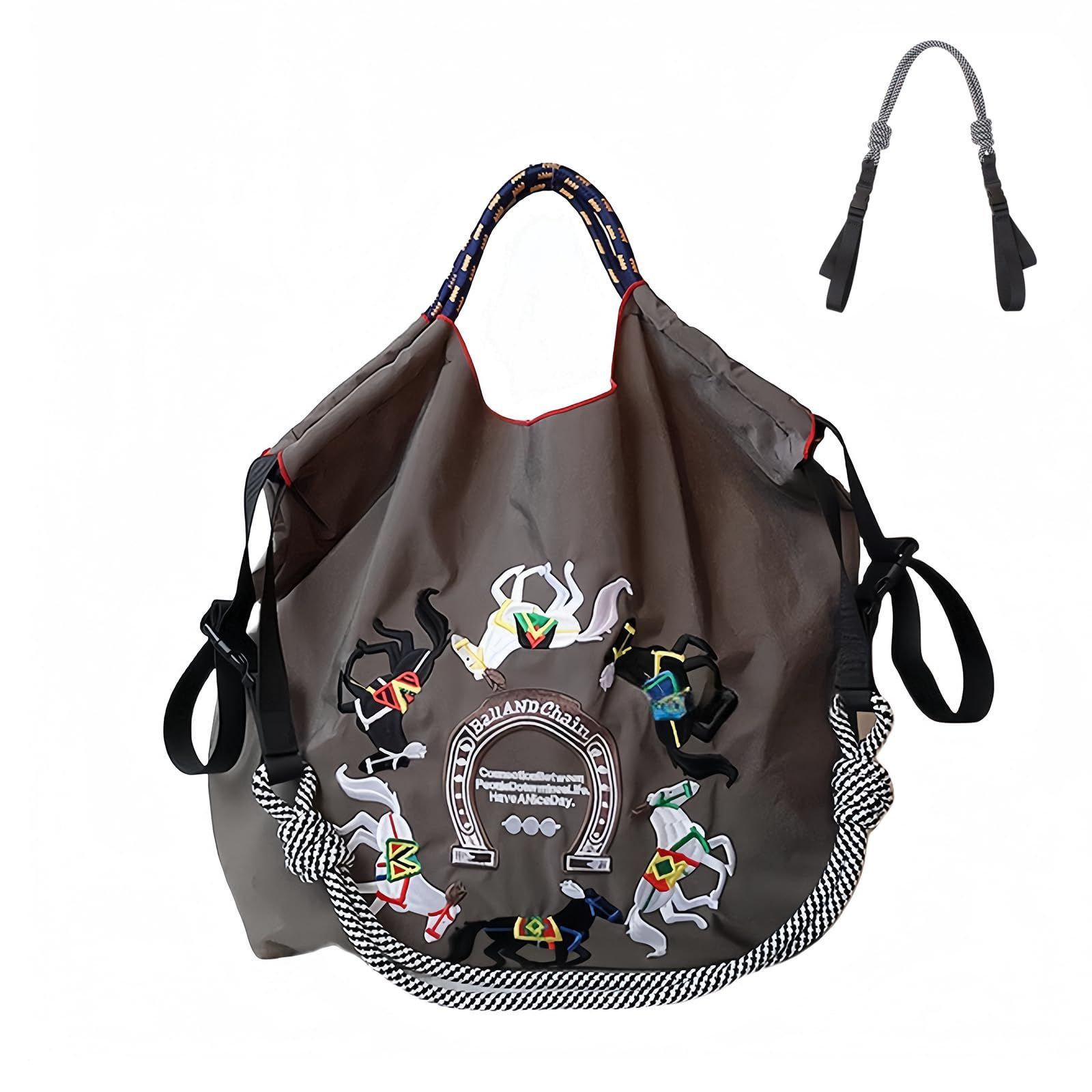 【新着商品】【ショルダーベルト 1 [BgYeah] 本無料】バッグに刺繍があり、エコバッグです。コンパクトで、バックパックとしても、買い物袋としても使えます。繰り返し使用でき、大容量で