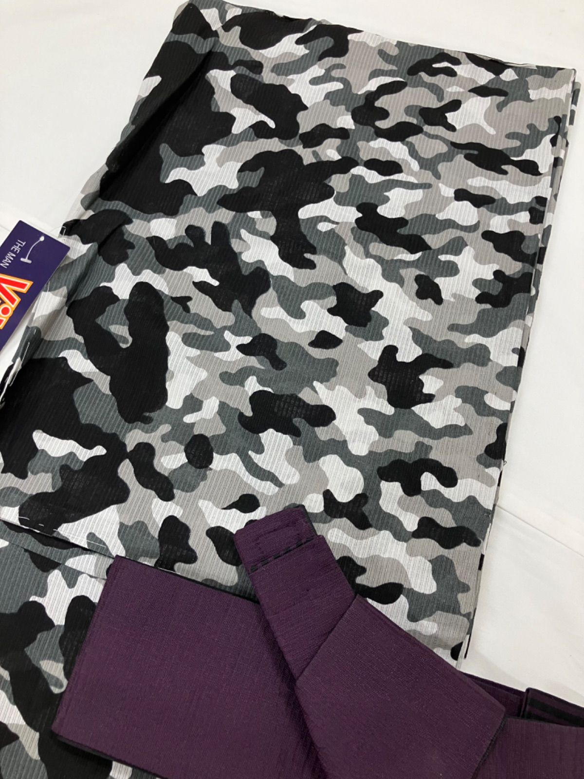 ≪花ラブリ≫ 現品限り MYLL337BLA 浴衣 メンズ 男性 Mサイズ LLサイズ 迷彩柄 黒 グレー 白 綿１００％ 着物 和装 透け感 夏祭り 花火大会