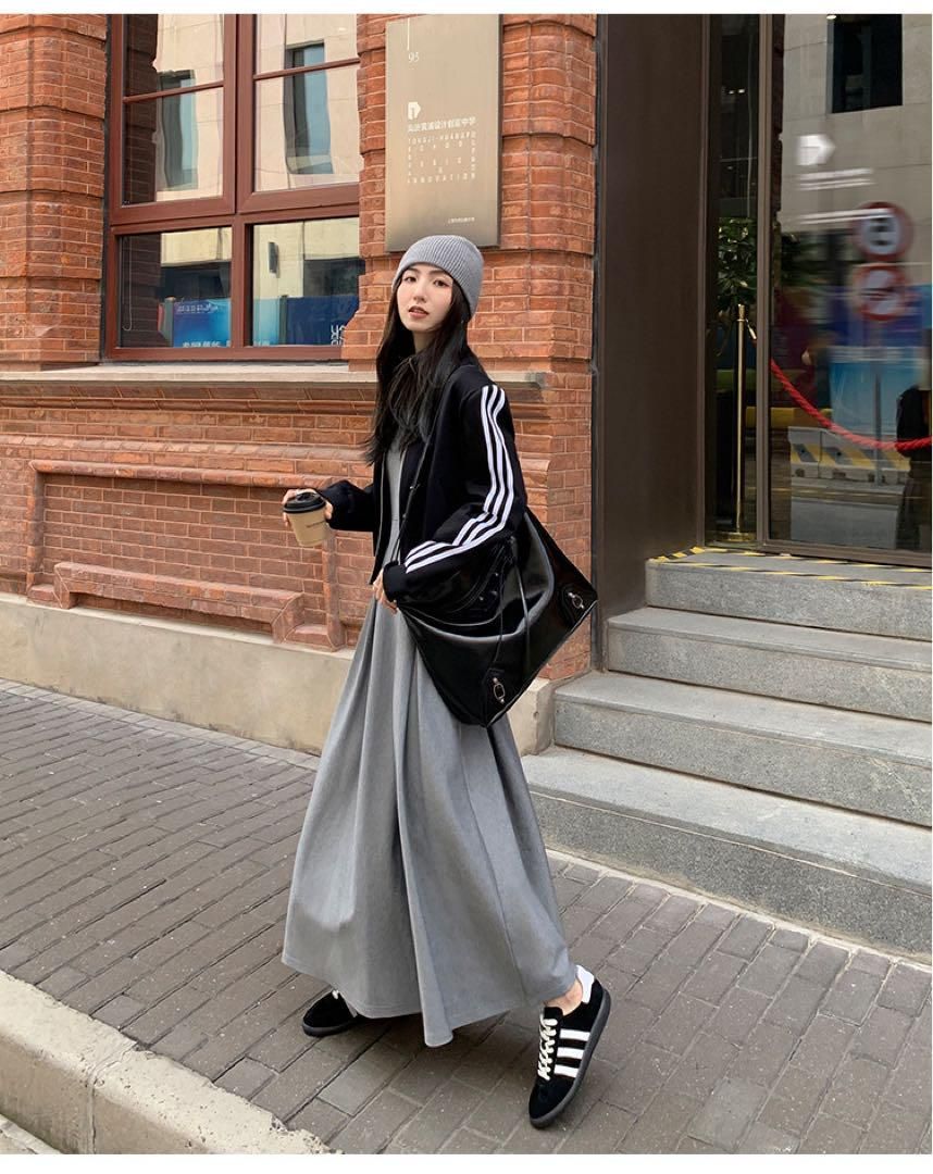 春セクシーコントラストニットドレスロング丈ワンピース