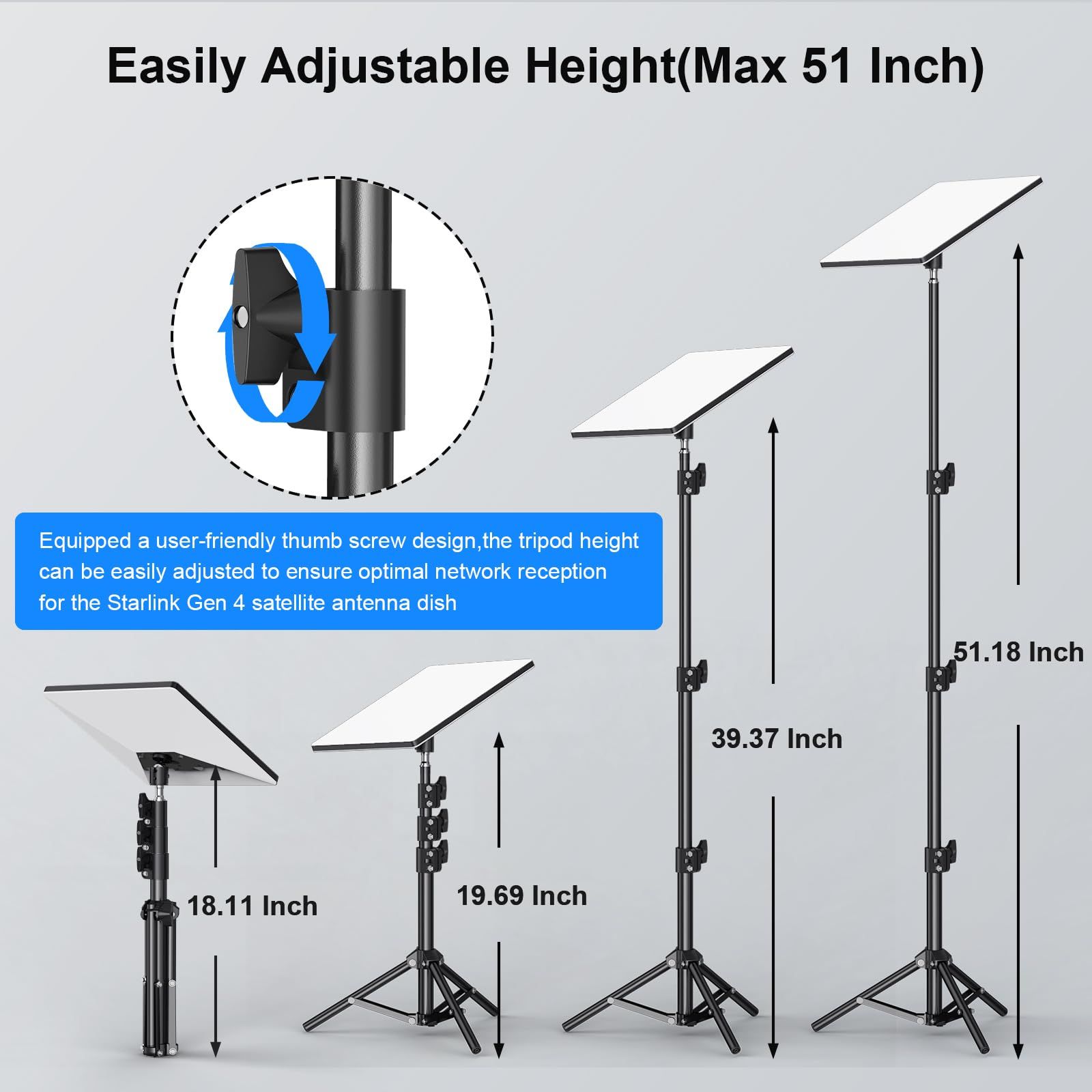 Starlink ミニ三脚マウント プレートコネクターと1 4インチねじパイプアダプター付き 取り付け簡単 高さとタイル調節 Starlink ポールマウントキット Gen 4ディッシュ用