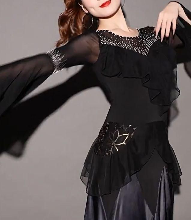 社交ダンスドレス ラテンドレス 競技 デモ用 ルンバフレア袖 オーダーメイド 社交ダンスドレス ラテンドレス 競技 デモ用 ルンバフレア袖