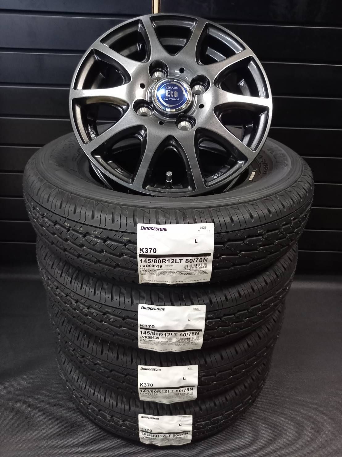 製 ブリヂストン K370 145|80R12 80|78 TIRADO ETA ● ハイゼット●アトレー●ピクシス トラック バン●サンバー ラジアルタイヤ アルミホイール 4本SET 145R12 6PR相当