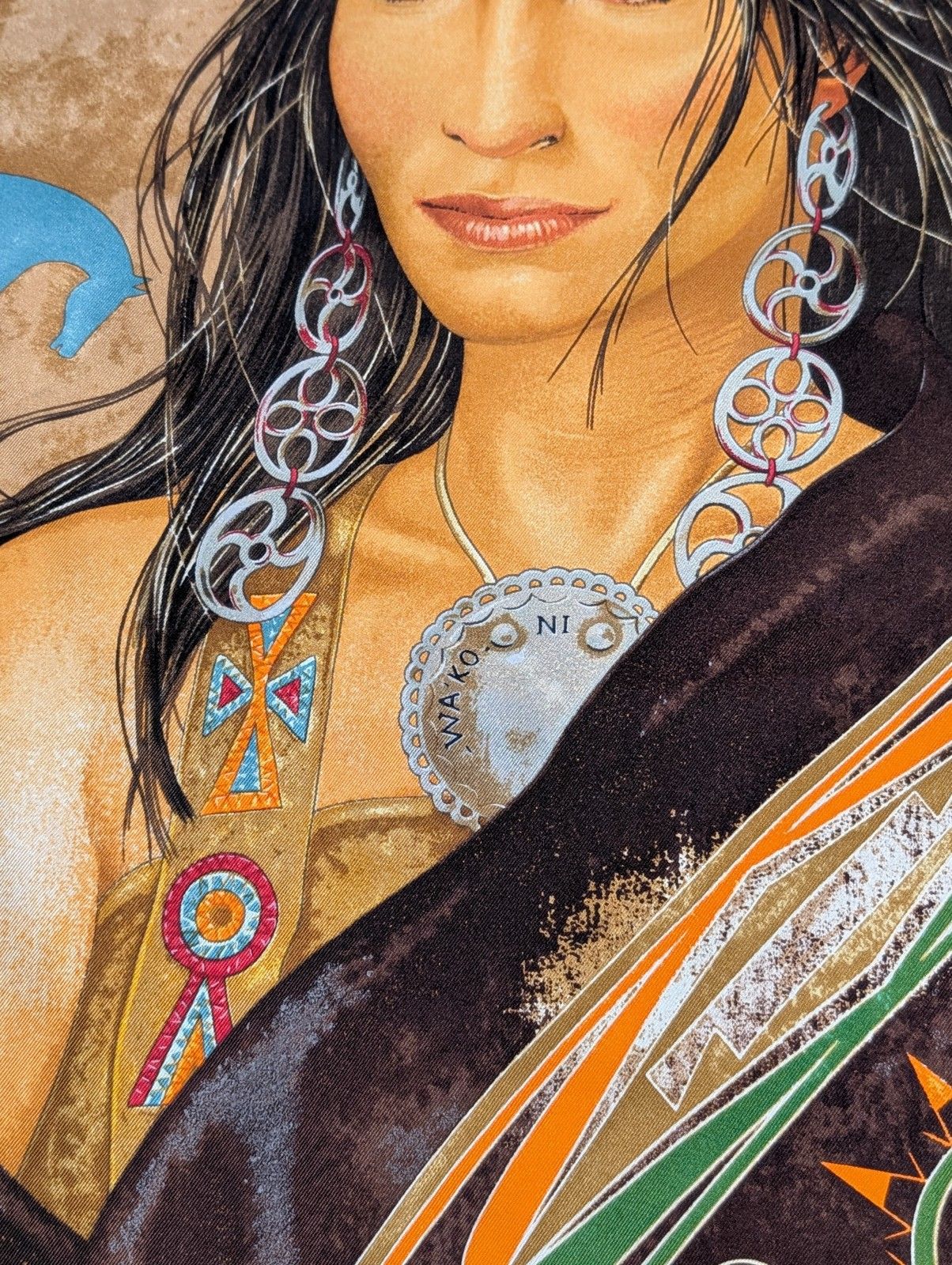 ほぼ新品 HERMES カレ 90 WAKO NI インディアンガール シルクスカーフ