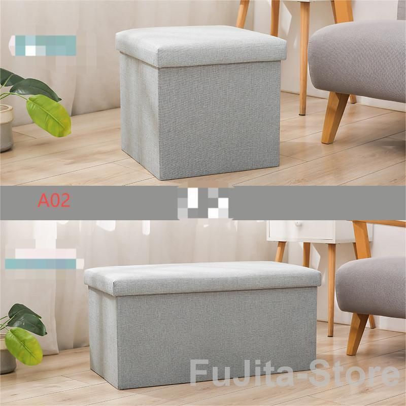 収納スツール大容量折りたたみ座れる収納ボックス ペンチオットマン綿麻布製椅子クッションフタ付きチェアツールボックス