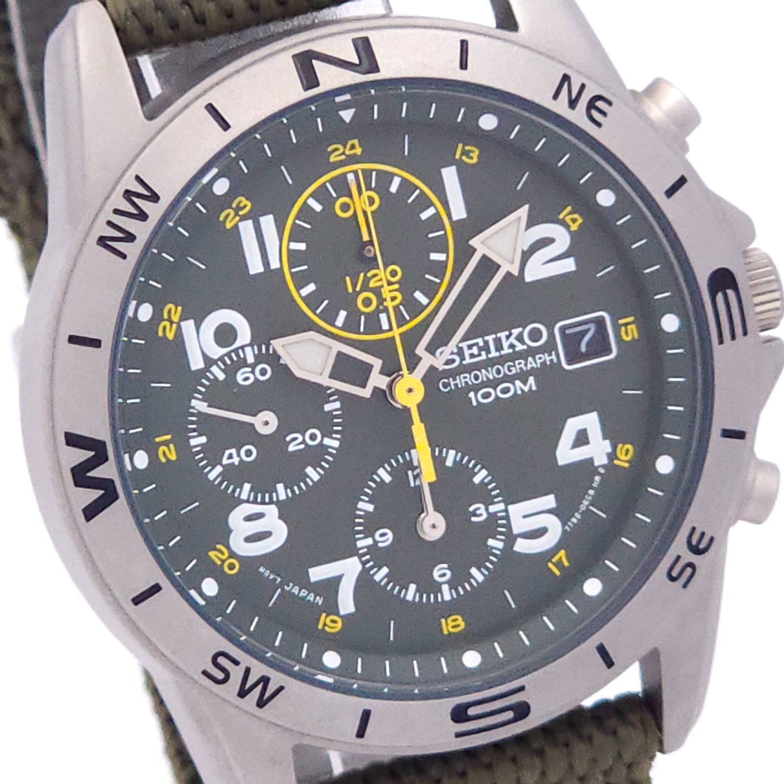 SEIKO セイコー クロノグラフ 7T92-0DX0 QZ 動作品 深緑