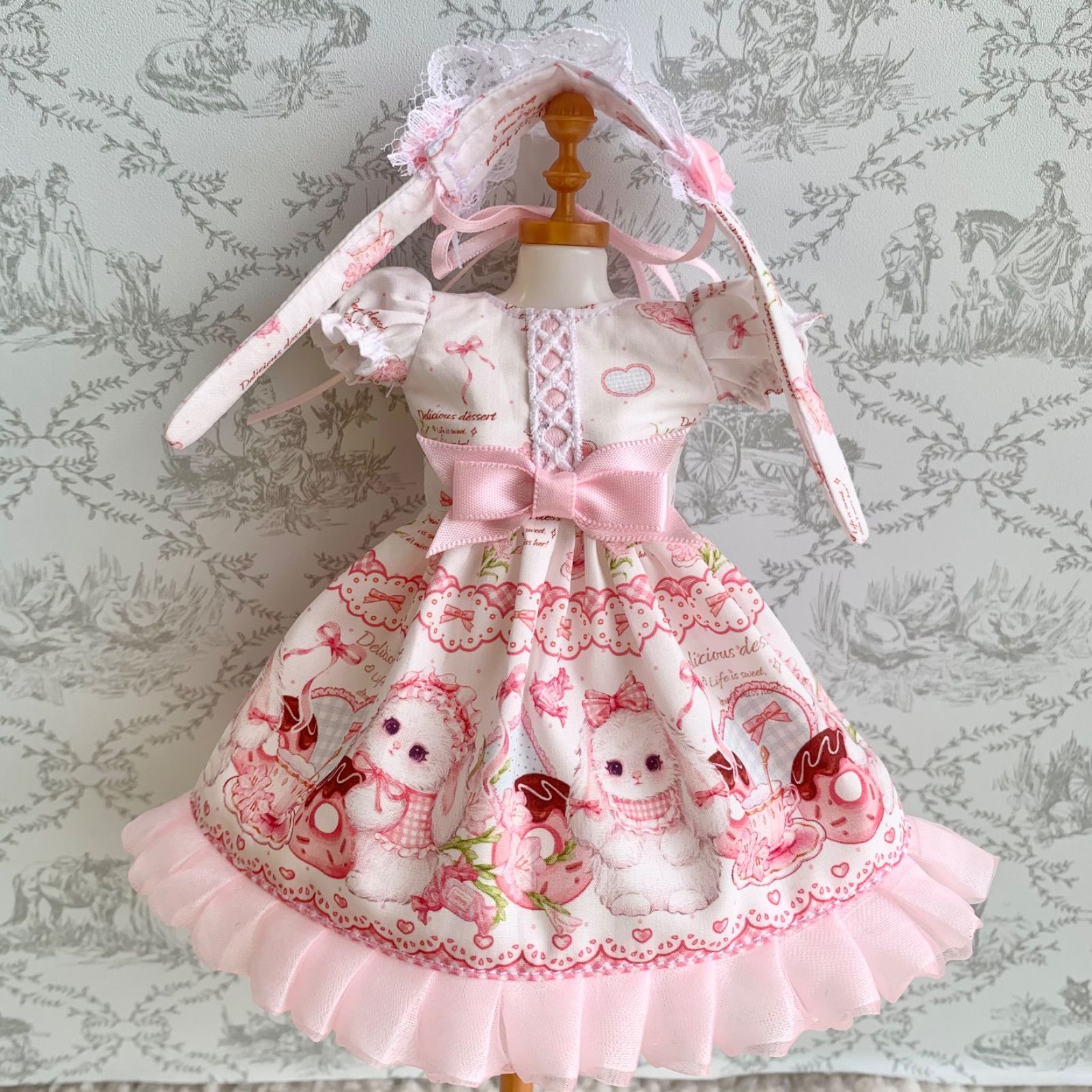 PINK HOUSE｜うさぎの耳フード付きオリジナルチェックワンピース