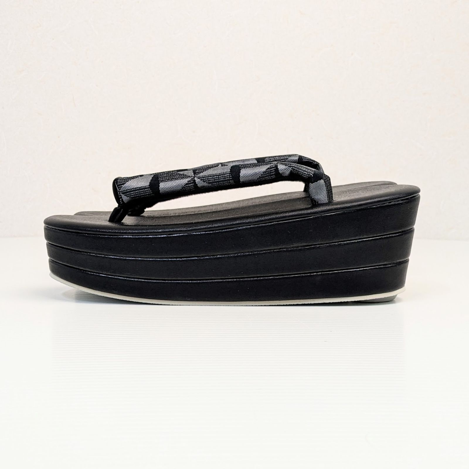 和装 草履バッグセット 帯地 黒×グレー 3枚芯 フリーサイズ w61-1