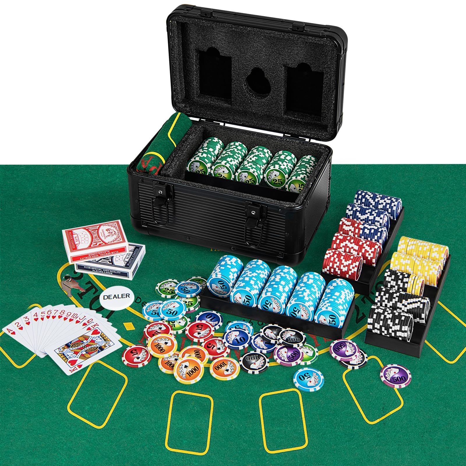 Size 600枚|ブラック COSTWAY ポーカーセット 数字入り 600枚チップ ポーカーチップ カジノチップ テーブルゲーム カジノセット ブラックケース