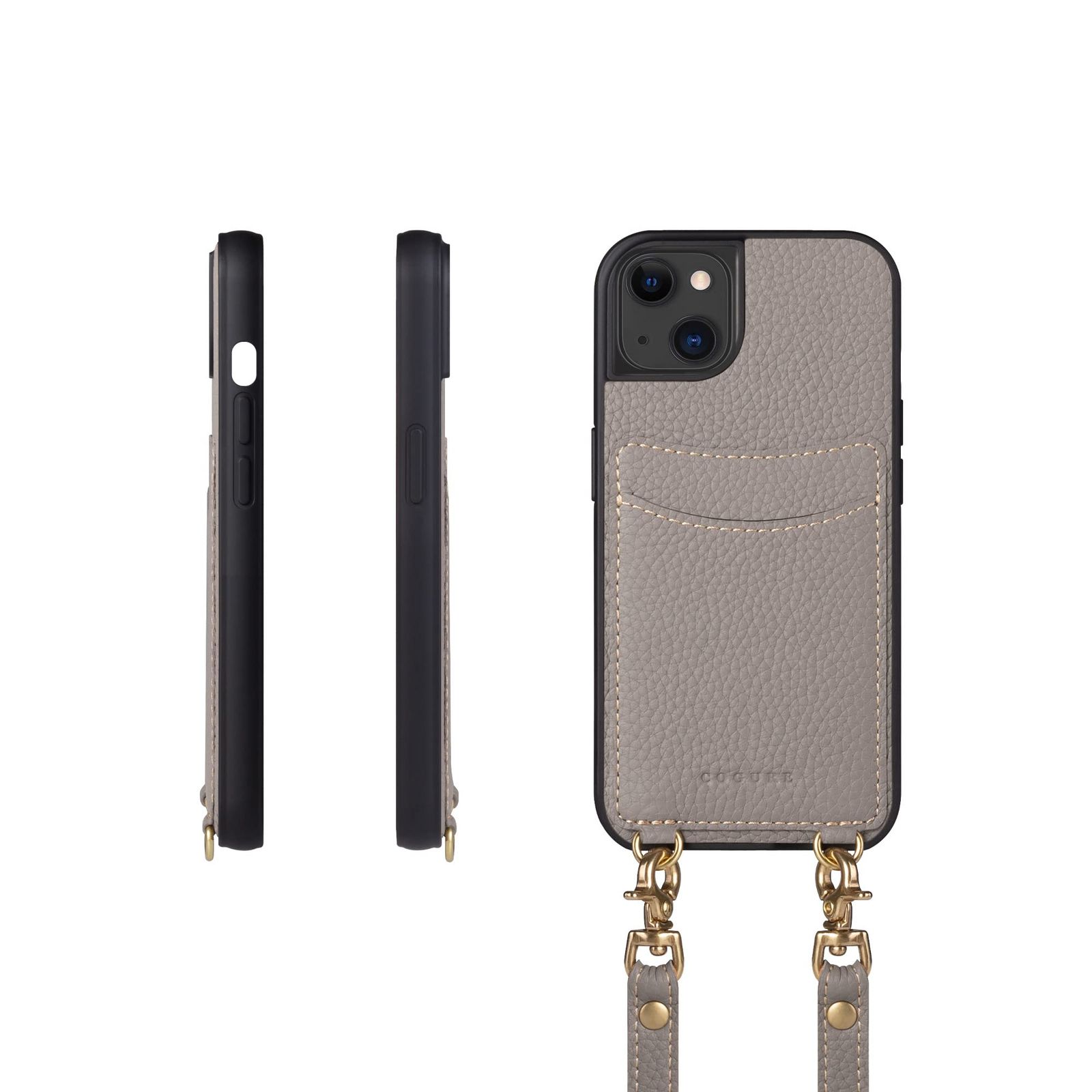 本革 カード収納 ショルダーストラップ 落下防止 ケース 耐衝撃 iPhone14 ギフトボックス付き コグレ COPGCS COGURE グレージュ【Grege】