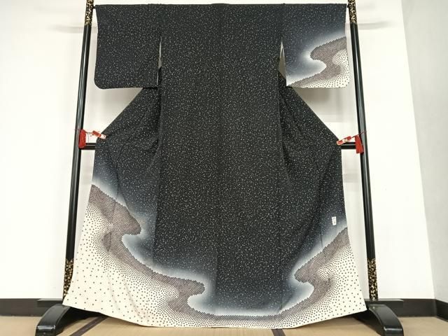 平和屋着物●訪問着　作家物　大小あられ　暈し染め　黒地　正絹　逸品　AAAT0627zg 平和屋着物○訪問着 作家物 大小あられ 暈し染め 黒地 正絹 逸品