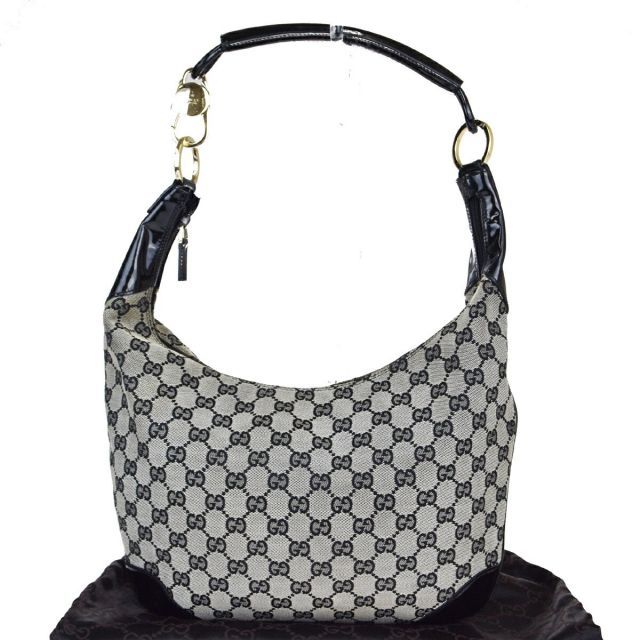 【中古】 グッチ(Gucci) GG柄 キャンバス，パテントレザー ショルダーバッグ ブラック 07GB619