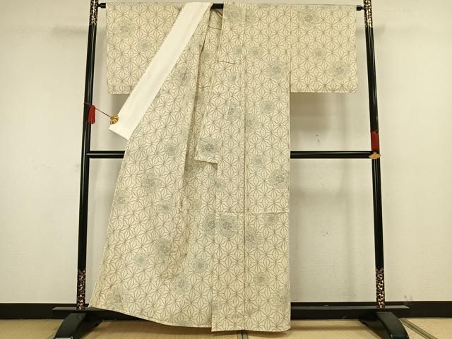 平和屋着物▽本塩沢　単衣　麻の葉文様　正絹　逸品　DAAV9651sf 平和屋着物▽本塩沢 単衣 麻の葉文様 正絹 逸品 DAAV9651sf