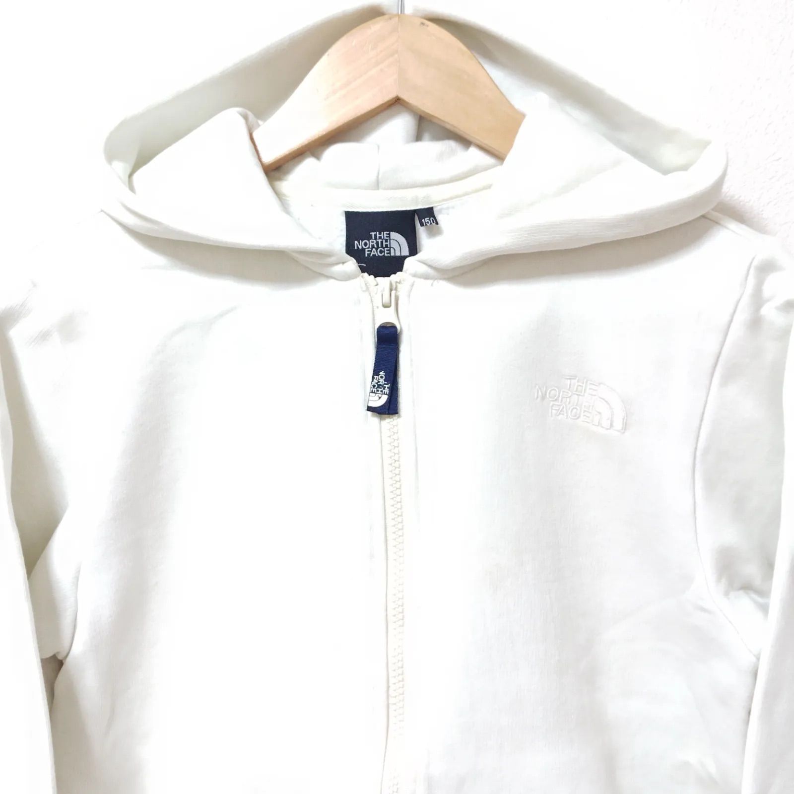 美品ノースフェイス フルジップ パーカー 裏地フリース 刺繍ロゴ ホワイト白XL THE NORTH FACE ザ・ノース・フェイス パーカー ジップアップ