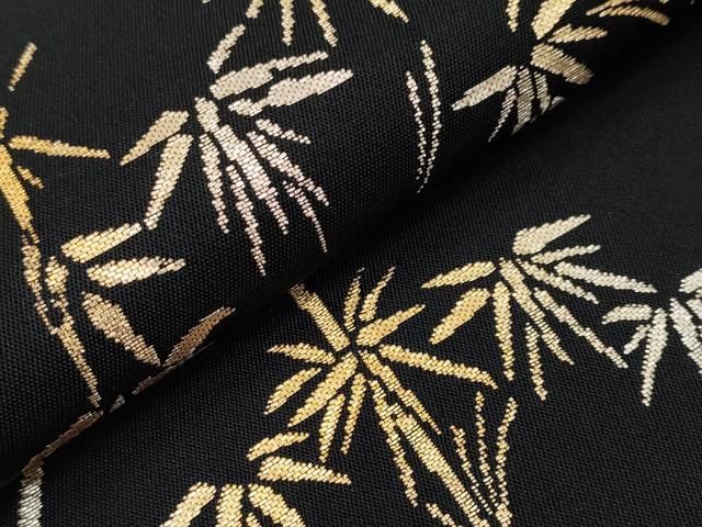 平和屋本店□最高級 龍村平蔵製 六通柄 本袋帯 螺鈿の竹 黒地 金銀糸
