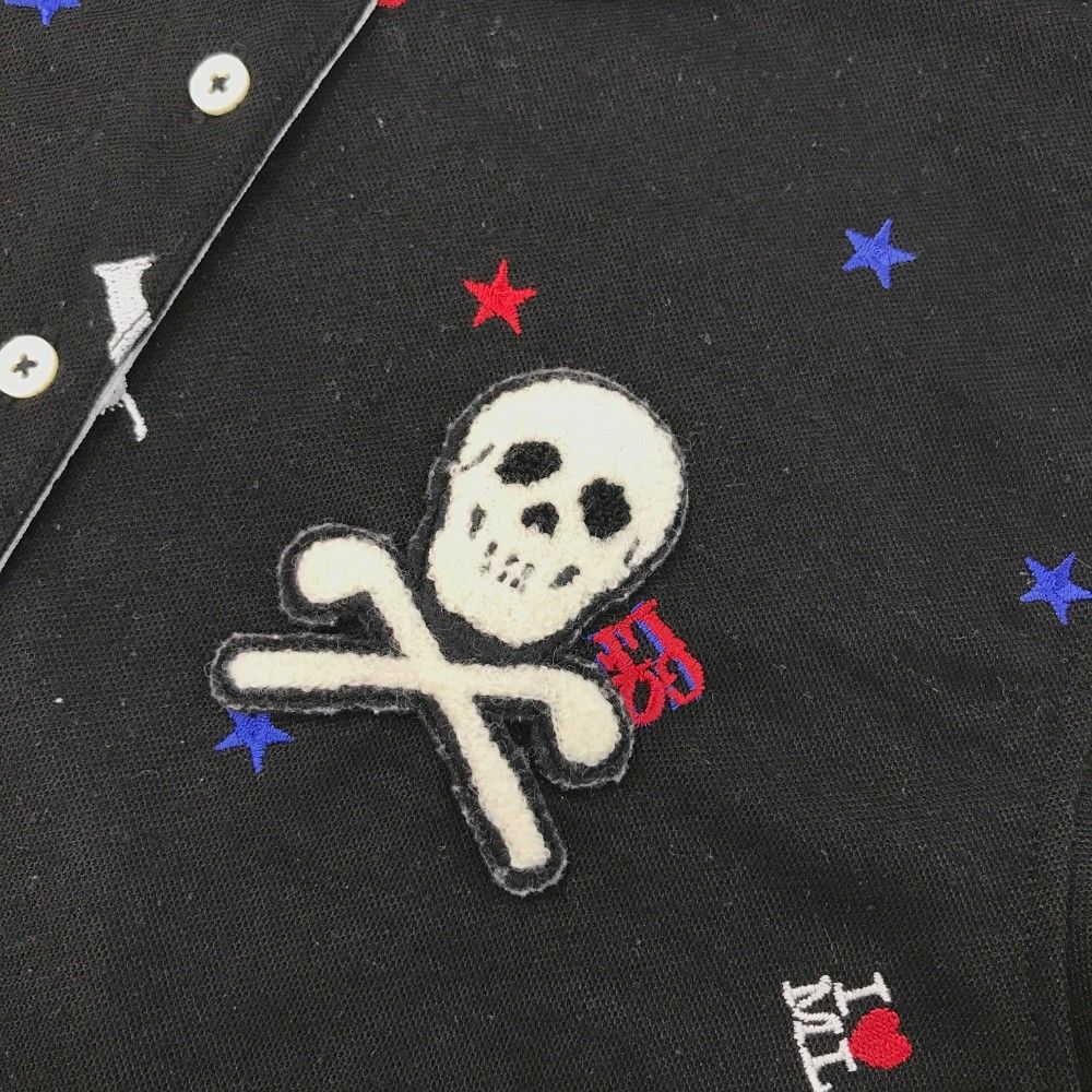 ✨美品✨MARK&LONA スカル刺繍入りポロシャツ M ブラック 近年モデル MARK &LONA ゴルフ スカル刺繍 黒ポロシャツ 半袖 S