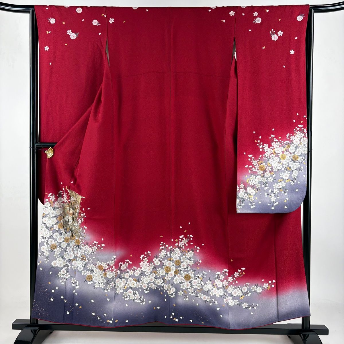 振袖 身丈156.5cm 裄丈65cm M 袷 鈴乃屋 几帳 桜 金銀彩 ぼかし 赤 正絹 秀品