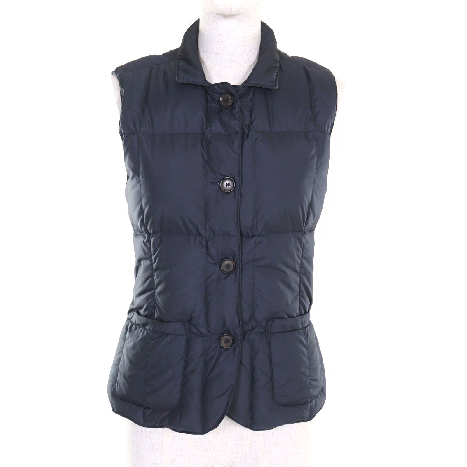 良品○eleventy イレブンティ ナイロン ロゴボタン キルティング ダウンベスト ジレ ネイビー S 伊製　レディースおすすめ 良品○eleventy イレブンティ ナイロン ロゴボタン キルティング