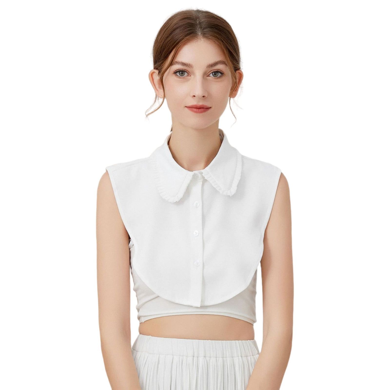 【特価セール】ブラウス 女性 襟 重ね着風 シンプル アクセサリー 小物 レギュラーカラー レイヤード ボタンつけ襟 ベーシック 無地 OL ビッグカラー フリル 通勤 シャツ襟 付け衿 オフィス 角襟 おしゃれ レディース つけ襟 可愛い [UMIYI]