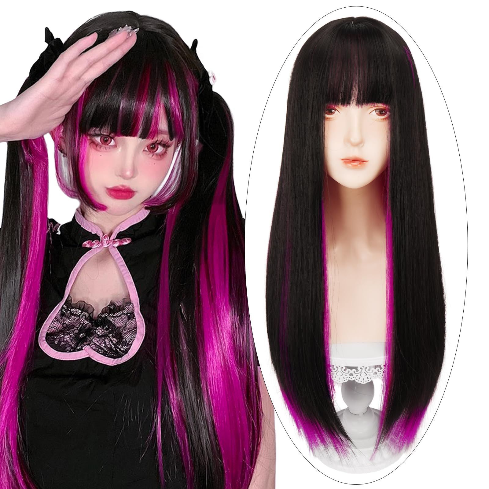 【新着商品】かつら レディーズ 姫髪 女装 ウィッグ カツラ ウィッグ グラデーション ぱっつん前髪 ロングウィッグ インナーカラー 自然 ぱっつん フルウィッグ ロングヘアー 原宿 ロリータ