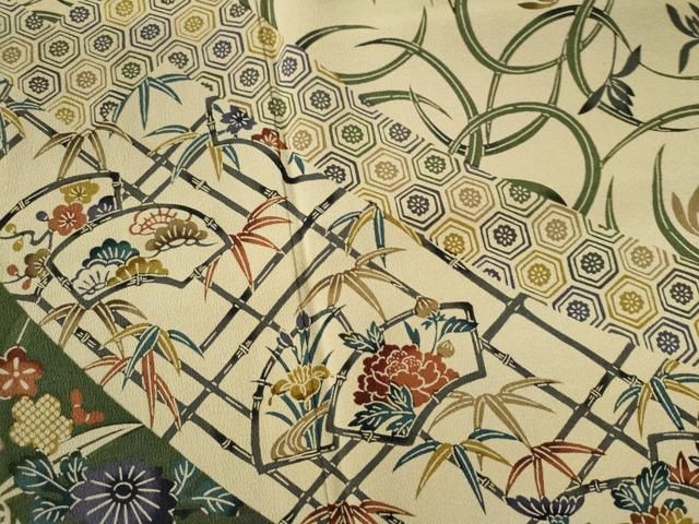 平和屋着物●訪問着　型染め　地紙重ね吉祥草花文　正絹　逸品　CAAW8402yc 平和屋着物○訪問着 型染め 地紙重ね吉祥草花文 正絹 逸品