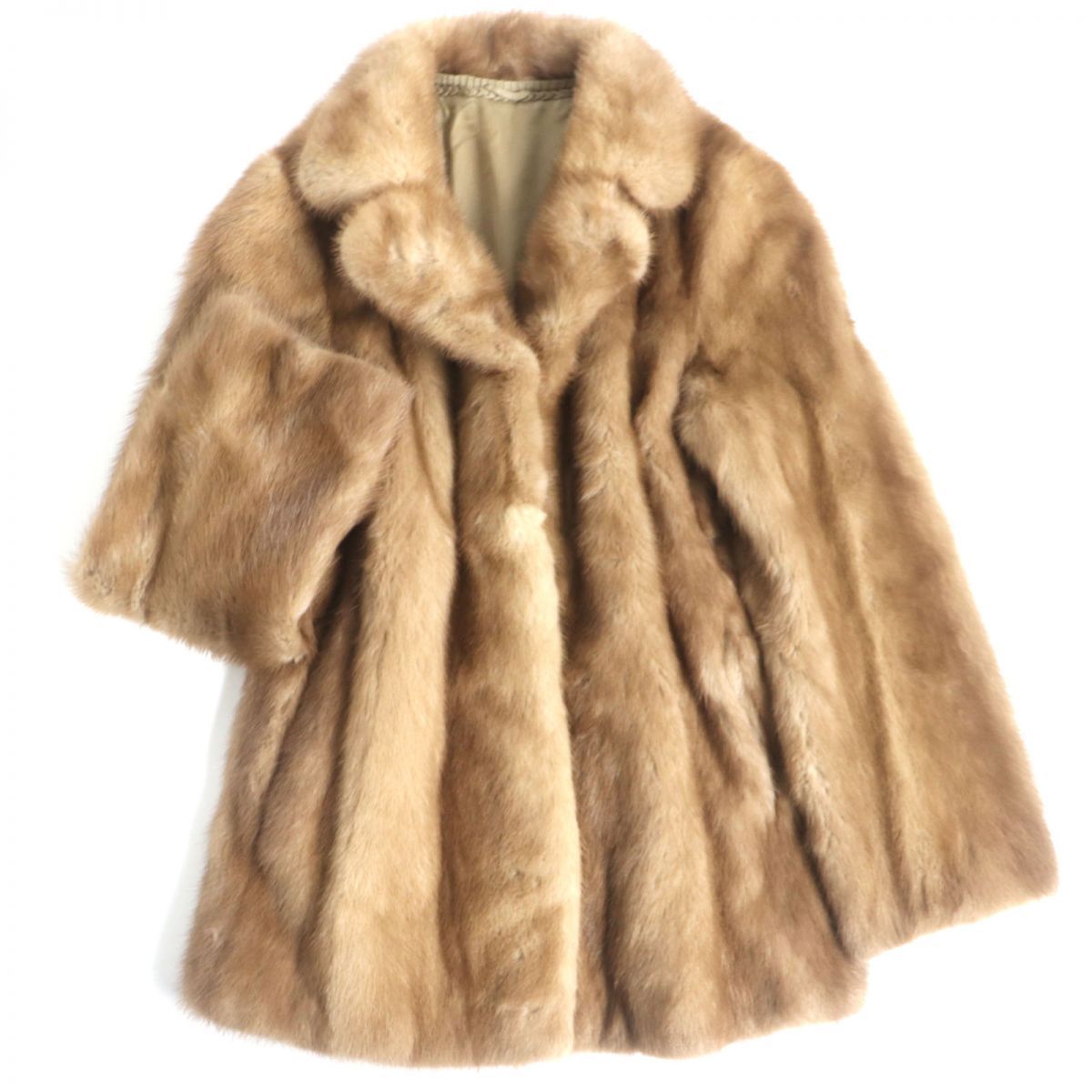極美品◆MINK　パステルミンク　本毛皮コート　ライトブラウン　9　毛質艶やか・柔らか◎