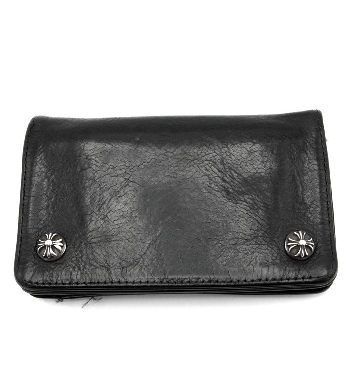 クロムハーツ CHROME HEARTS 【 1ZIP 】 1ジップ クロスボール ボタン レザー ウォレット 財布 n7954