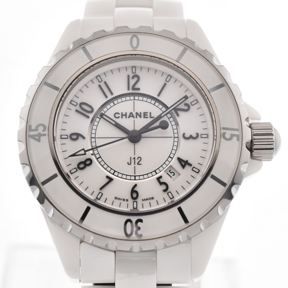 シャネル CHANEL H0968 J12  デイト ホワイトセラミック クォーツ レディース美品 M#134447