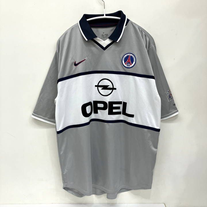 パリサンジェルマン サッカー ゲームTシャツ ユニホーム NIKE ナイキ Lサイズ イギリス製 ポロシャツ 襟付き ワッペン グレー ネイビー