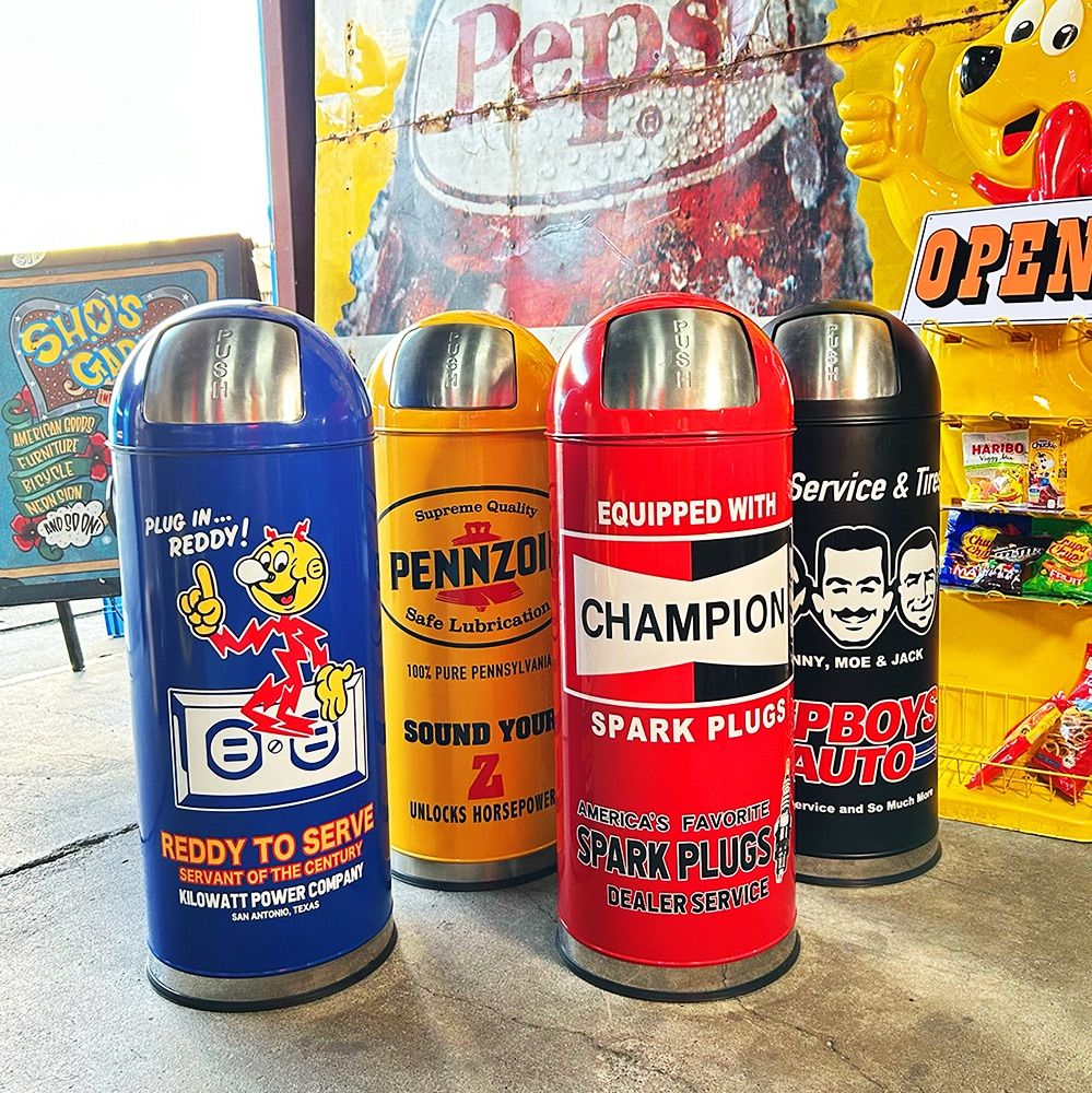 53L ドーム型ゴミ箱 53L STEEL DUST BOX スチール ダストボックス ゴミ箱 生活雑貨 ガレージ PENNZOIL ペンズオイル CHAMPION チャンピオン PEPBOYS ペップボーイズ レディキロワット アメリカン雑貨