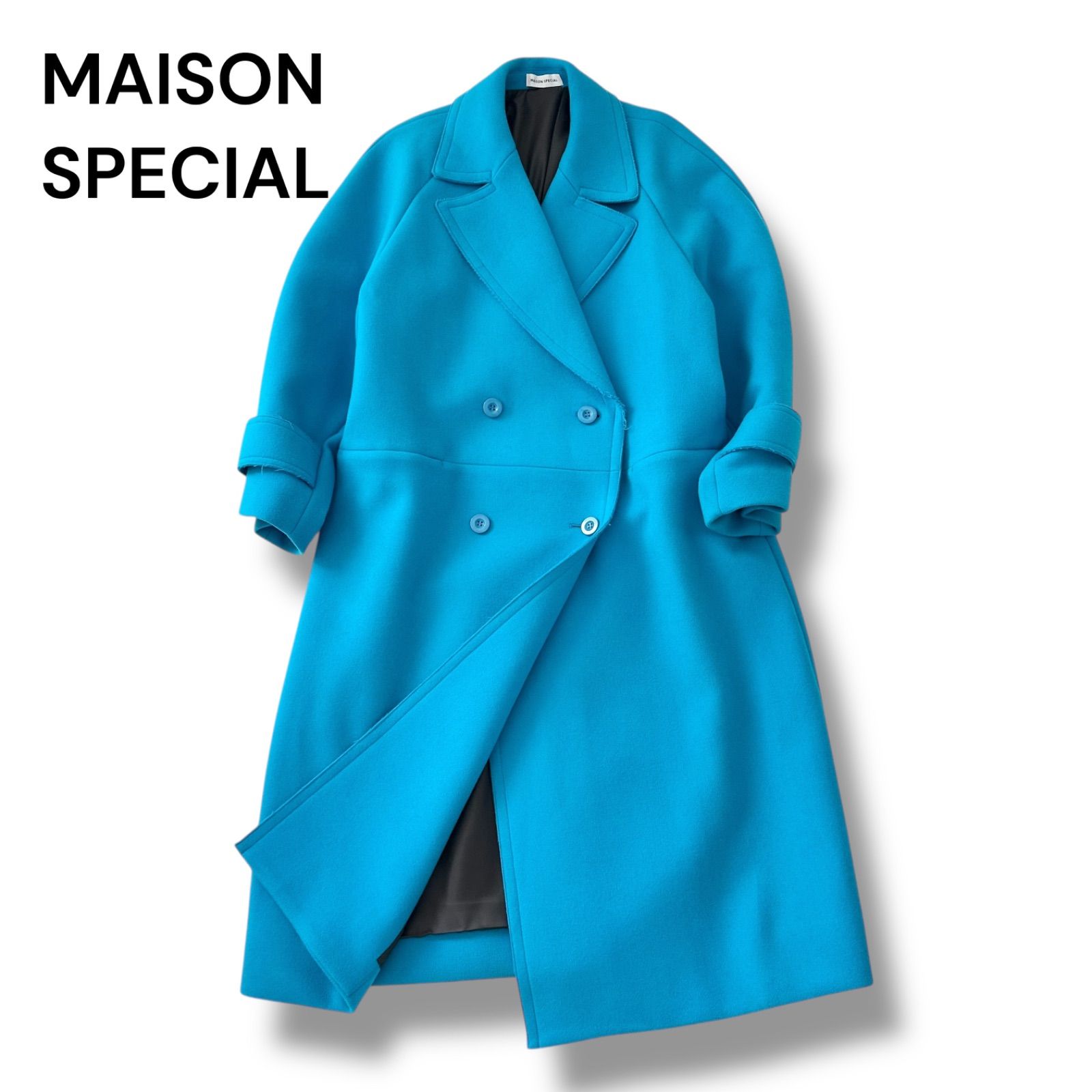 メゾンスペシャル Super140 メルトンオーバーコート ブルー 36