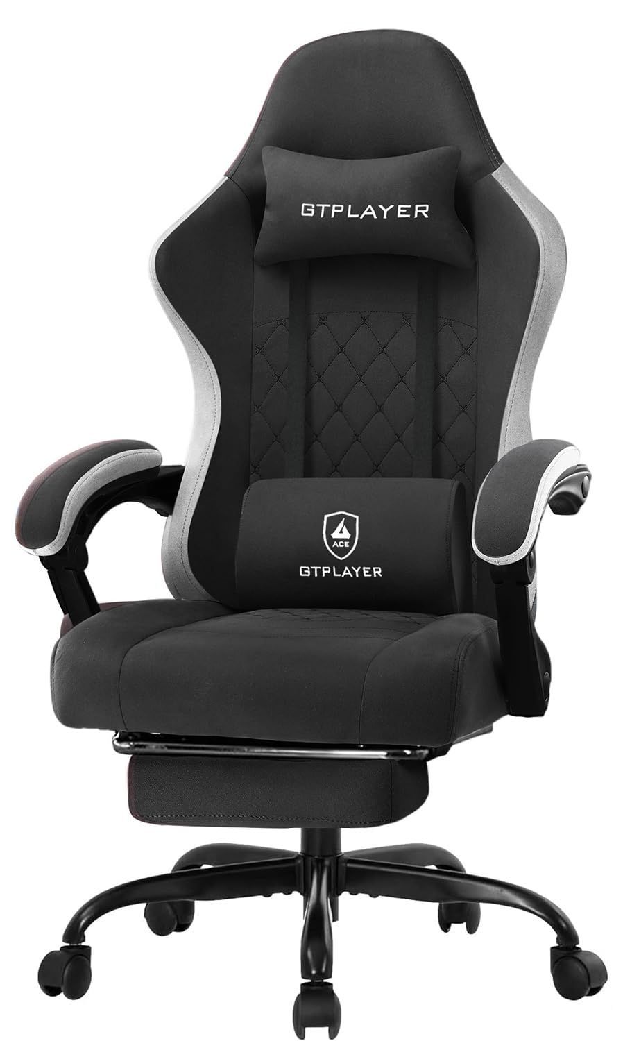GTPLAYER ゲーミングチェア ファブリック オットマン 椅子 イス テレワーク 腰痛対策 pcチェア デスクチェア 蒸れない ソファーの座り心地 安心の非再生ウレタン採用 ポケットコイル採用 ダイア調に蝶の刺繍のデザイン LR002-Black