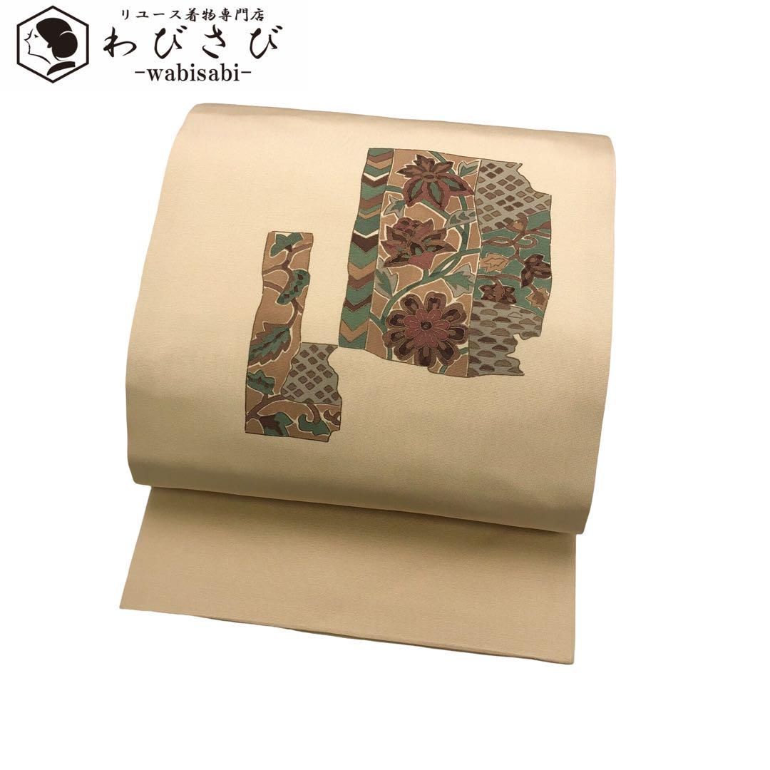 名古屋帯 塩瀬 抽象花唐草模様 染柄 麹色 O-4847 名古屋帯 塩瀬 抽象花唐草模様 染柄 麹色 O-4847