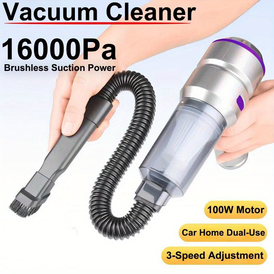 スイート 16000Pa ハンディ掃除機 100W ブラシレスモーター ポータブルカー空気清浄機 4-in-1 ダストエクストラクター 家庭 オフィス キャンプ用 2000mAh 充電式リチウム電池 USB 充電 コードレス ダストブラシとフィルター付き