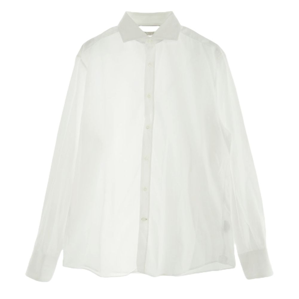 Brunello Cucinelli ブルネロクチネリ イタリア製 SLIM FIT スリムフィット カッタウェイカラー 長袖 ドレス シャツ ホワイト系 L【中古】