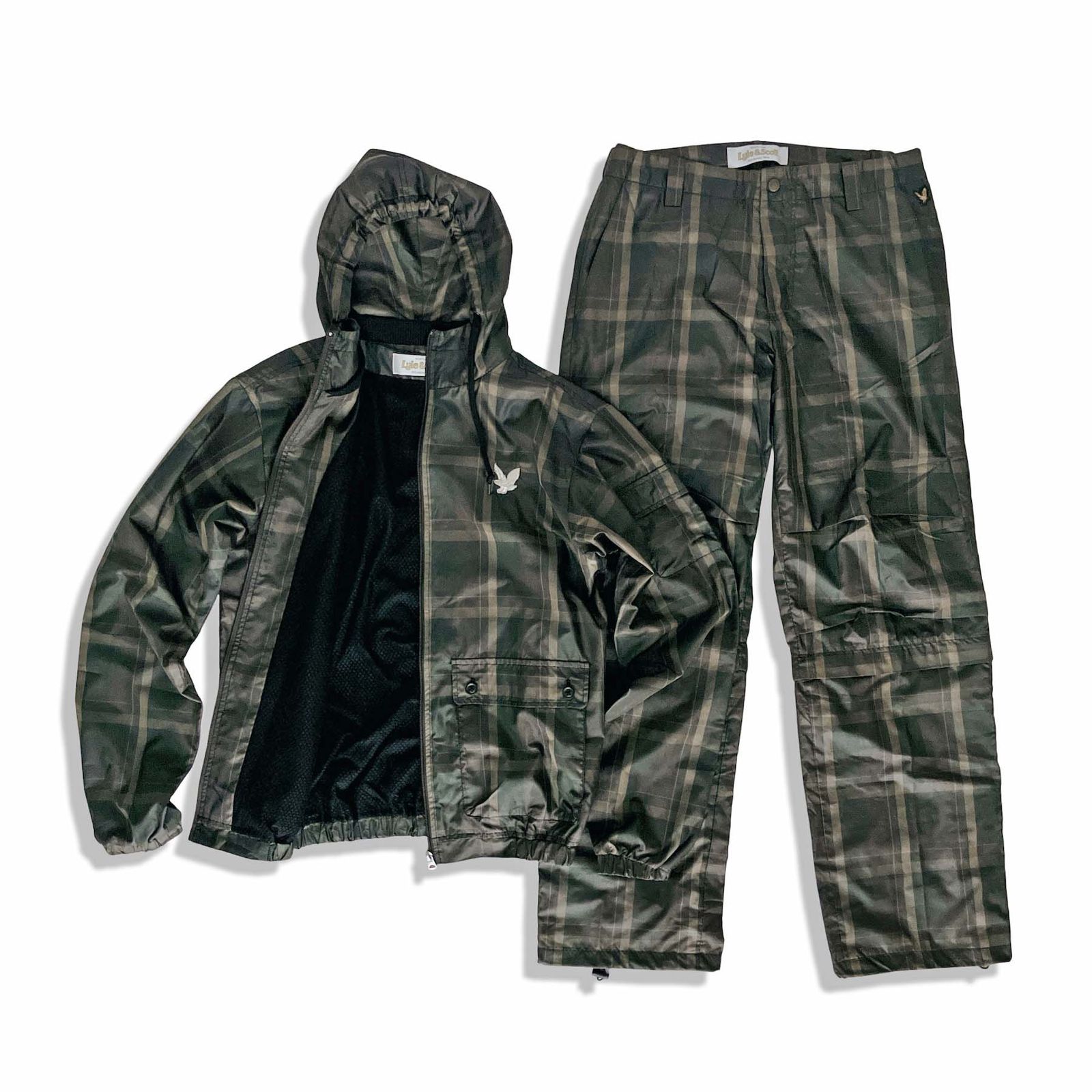 Lyle - Scott ライルアンドスコット チェック柄 ナイロン フード付ブルゾン パンツ セットアップ カーキ size L メンズ