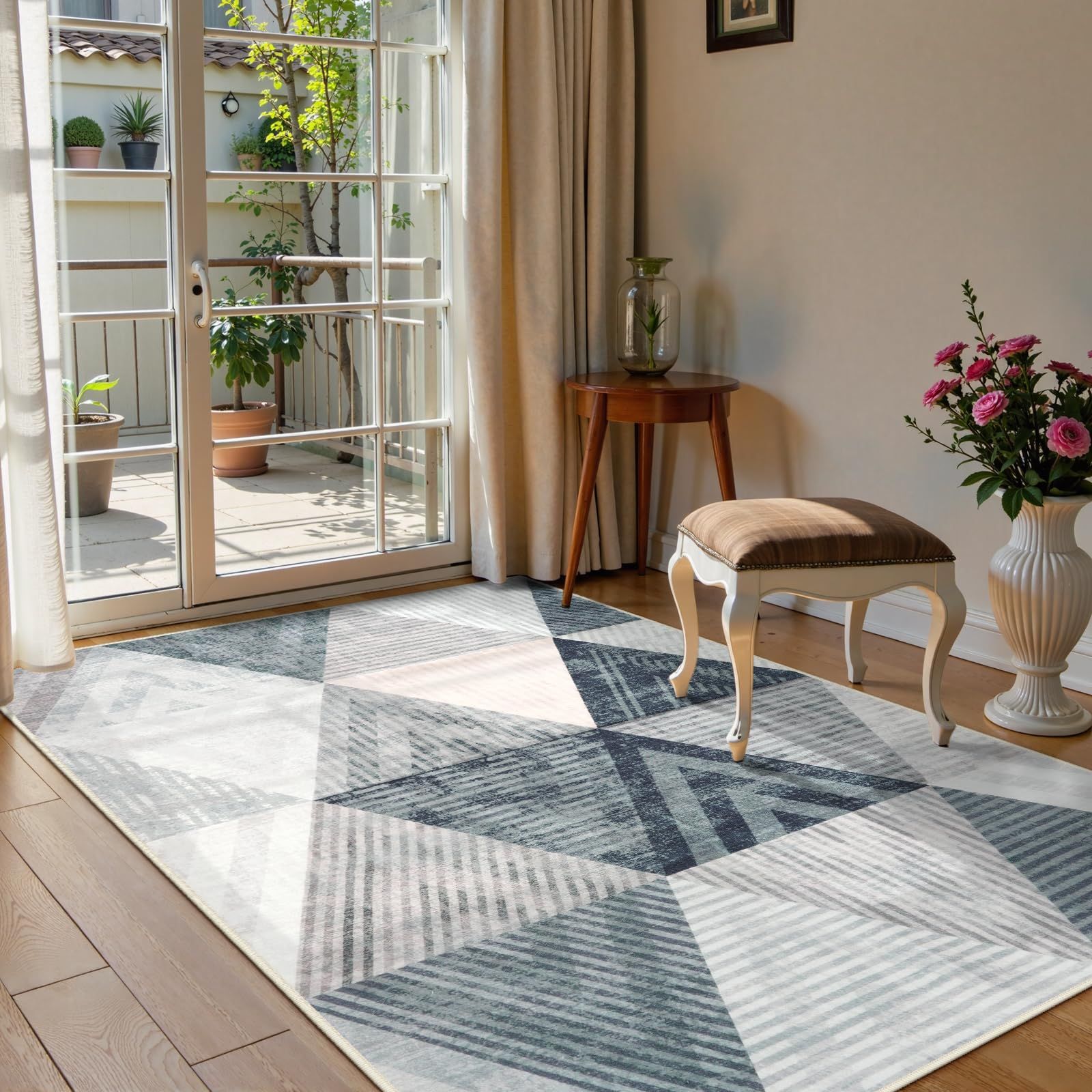 HAOCOO カーペット 洗える 140х200cm ラグ 夏 約1.5畳 幾何学 北欧風 モダン ふわふわ 滑り止め 防音 抗菌防臭 室内用 長方形 ラグマット オールシーズン適用 三角形柄 マッチング グレー MARWIL-DEMENAGEMENTS_CH