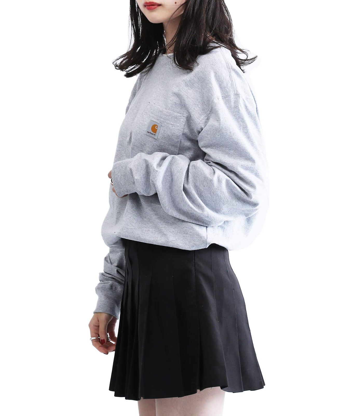 カーハート 胸ポケット付きクルーネックロンT メンズ 長袖 Tシャツ M Heather Gray