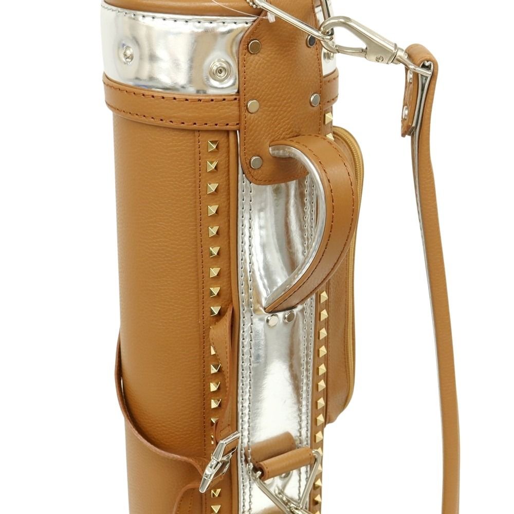 【中古】【未使用】ボンジャポネ BONJAPONE × KOYAMA GOLF BAG FACTORY Kurge レザー スタッズ ゴルフバッグ キャメルブラウンxシルバー【サイズ6.5型】【ユニセックス】 中古】【未使用】ボンジャポネ BONJAPONE × KOYAMA GOLF BAG