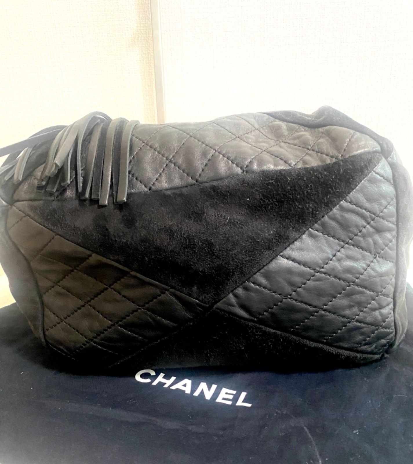 ⭐︎ブラックフライデー⭐︎【クーポン配布中❤︎】【状態良好】【希少品】CHANEL マトラッセ パリダラス ショルダーバッグ 巾着 フリンジ アンティーク調 ブラック ラムスキン×スエード チェーンショルダー シルバー 大容量