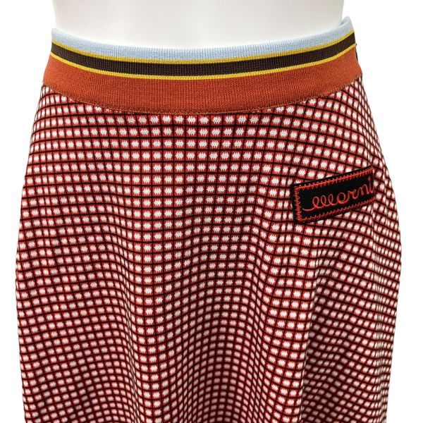 マルニ marni スカート ニット 膝丈 チェック柄 フ スカート ダークブラウン ブラウン 黄色 水色 赤 38 M 9号 レディース S5V654