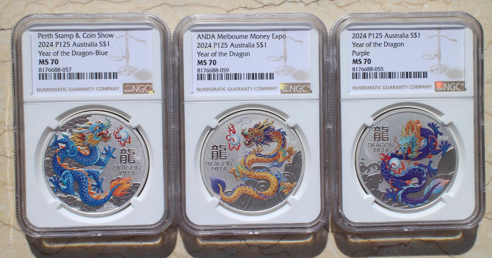 3 Pieces NGC MS70 2025 Atralia Lunar Year Series 1oz Silver Coins - Dragon