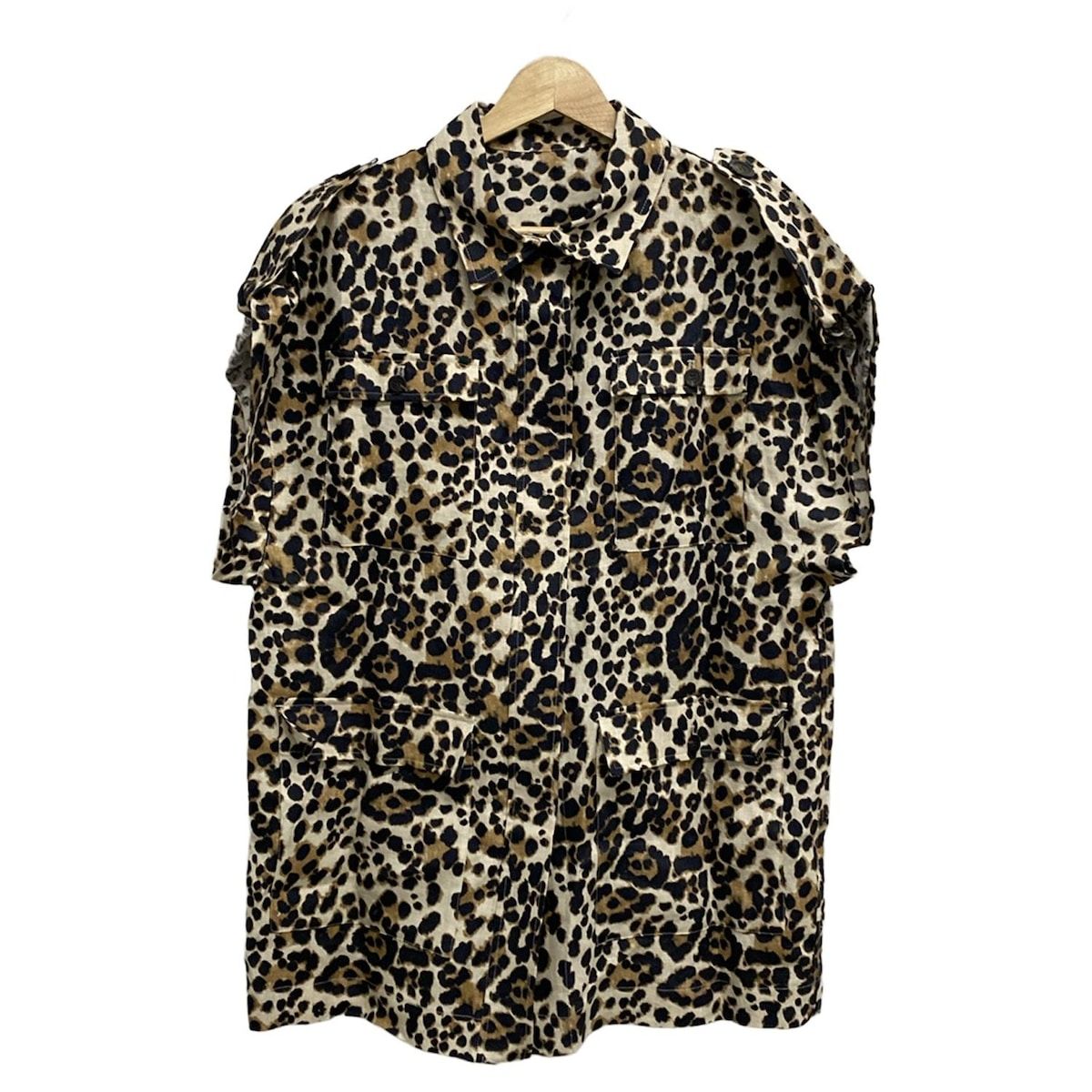 whim gazette ウィムガゼット チュニック サイズF レディース - アイボリー×黒×ダークブラウン レギュラー 半袖 麻 豹柄