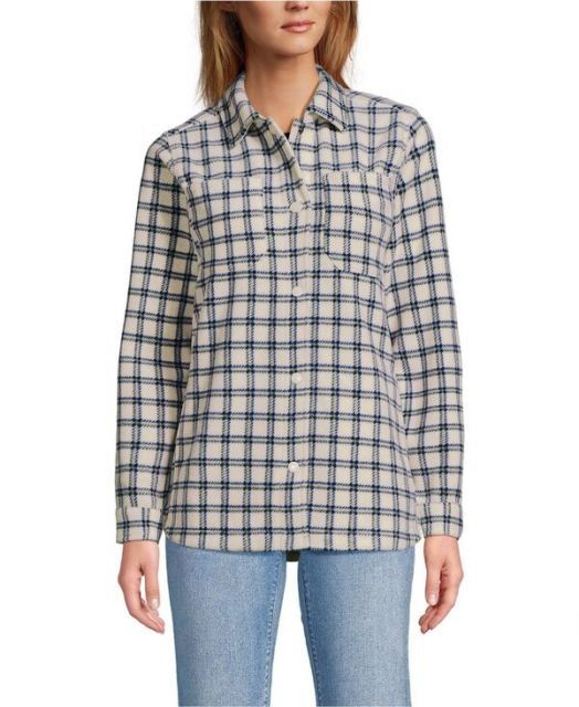 【送料無料】 ランズエンド レディース ジャケット・ブルゾン アウター Women's Petite Print Anyweather Fleece Shirt Jacket Ivory latte plaid