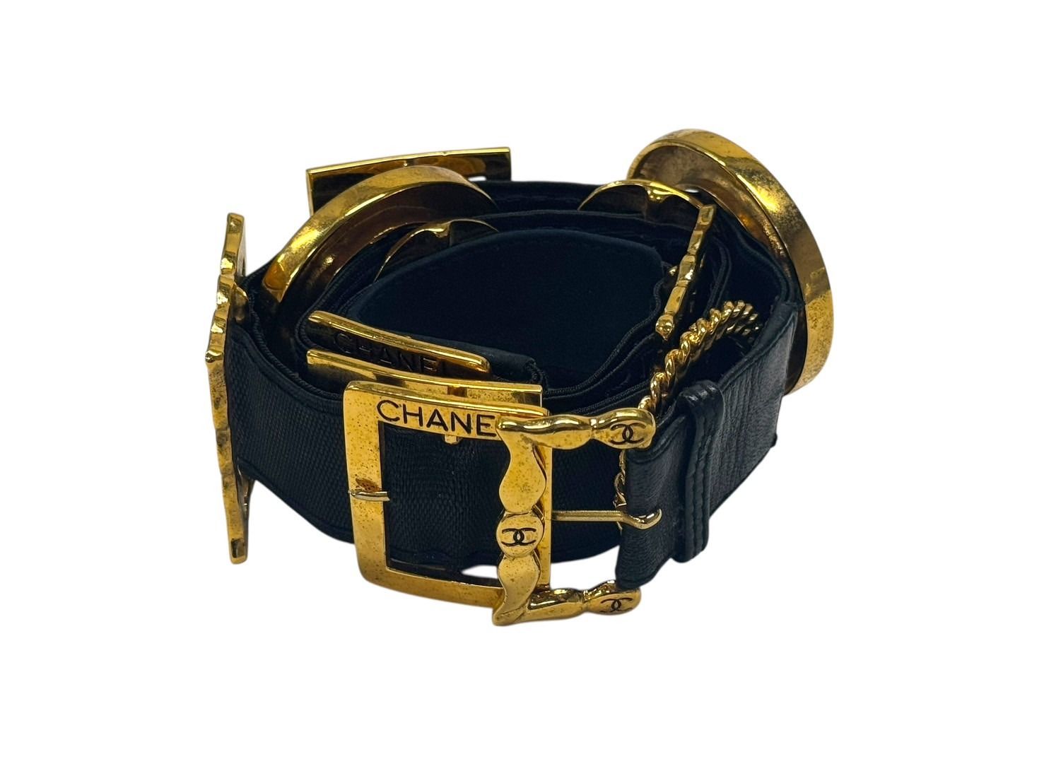 CHANEL シャネル ココマーク ベルト バックル エングレービング ベルト CHANEL PARIS Rue Cambon ゴールド ブラック 4b001994