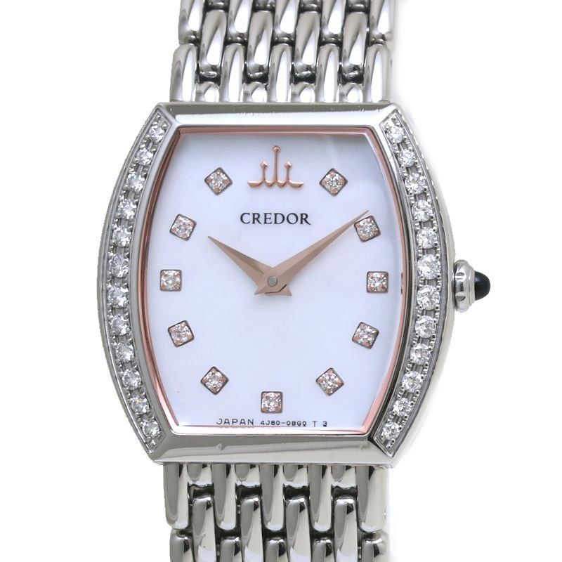 新品電池】セイコー クレドール 腕時計 シェル文字盤 ダイヤ12P SEIKO セイコー クレドール シグノ GSAW983 4J80-0AY0 ベゼル