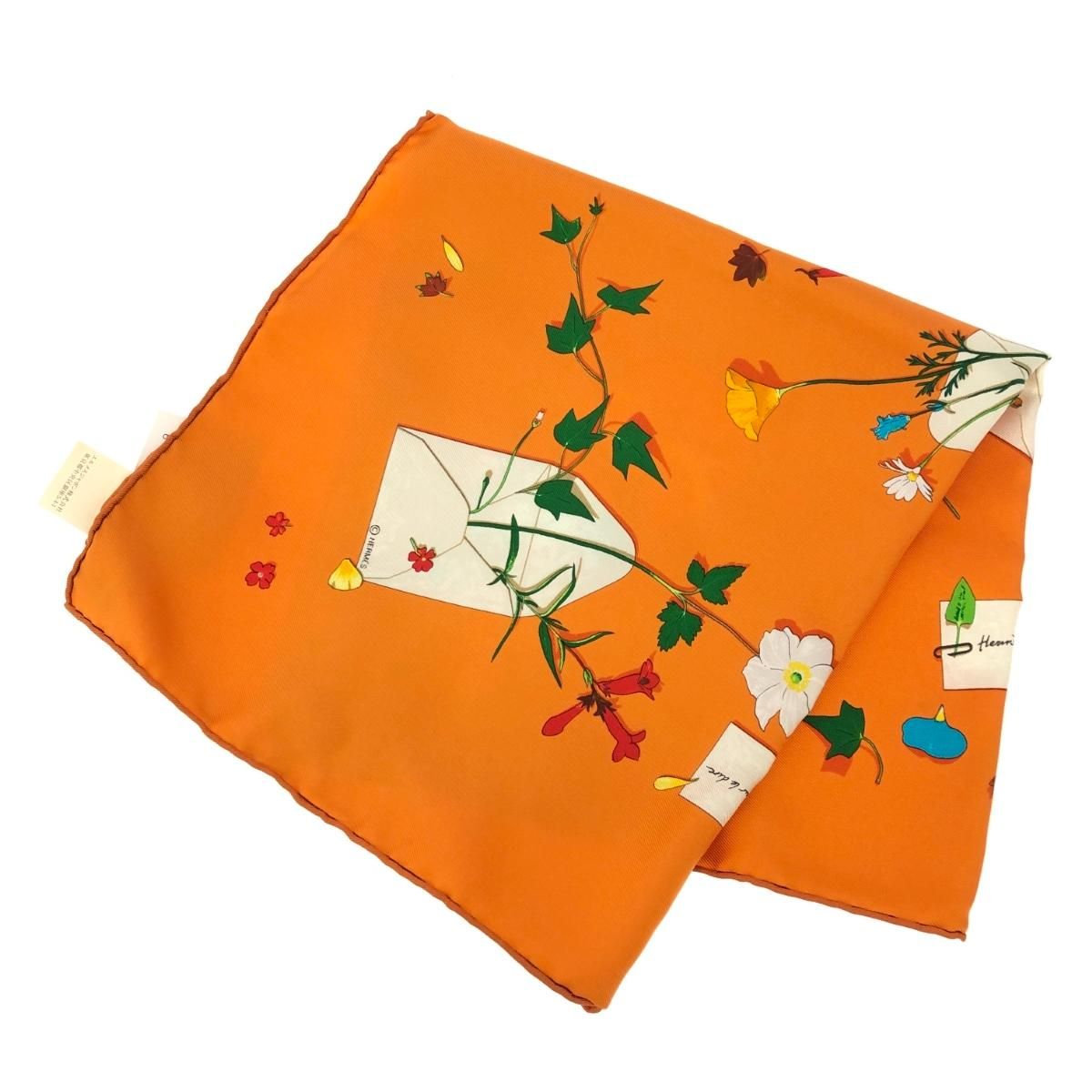 美品 HERMES エルメス プチカレ カレ45 スカーフ オレンジ