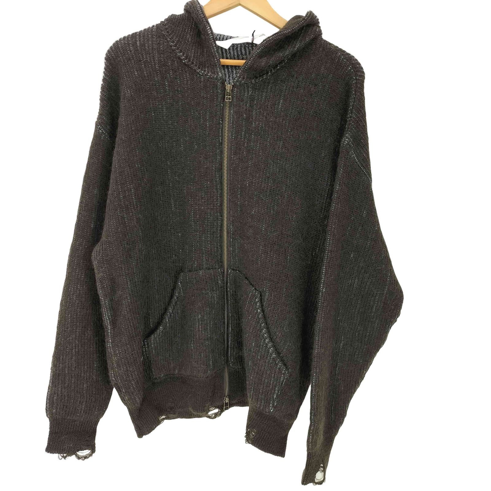 ユーズドフルギ USED古着 24AW ANDER MOHAIR ZIP HOODIE モヘヤ ナイロン アクリル ミックスファブリック ダブルジップ ニット パーカー メンズ 表記無 