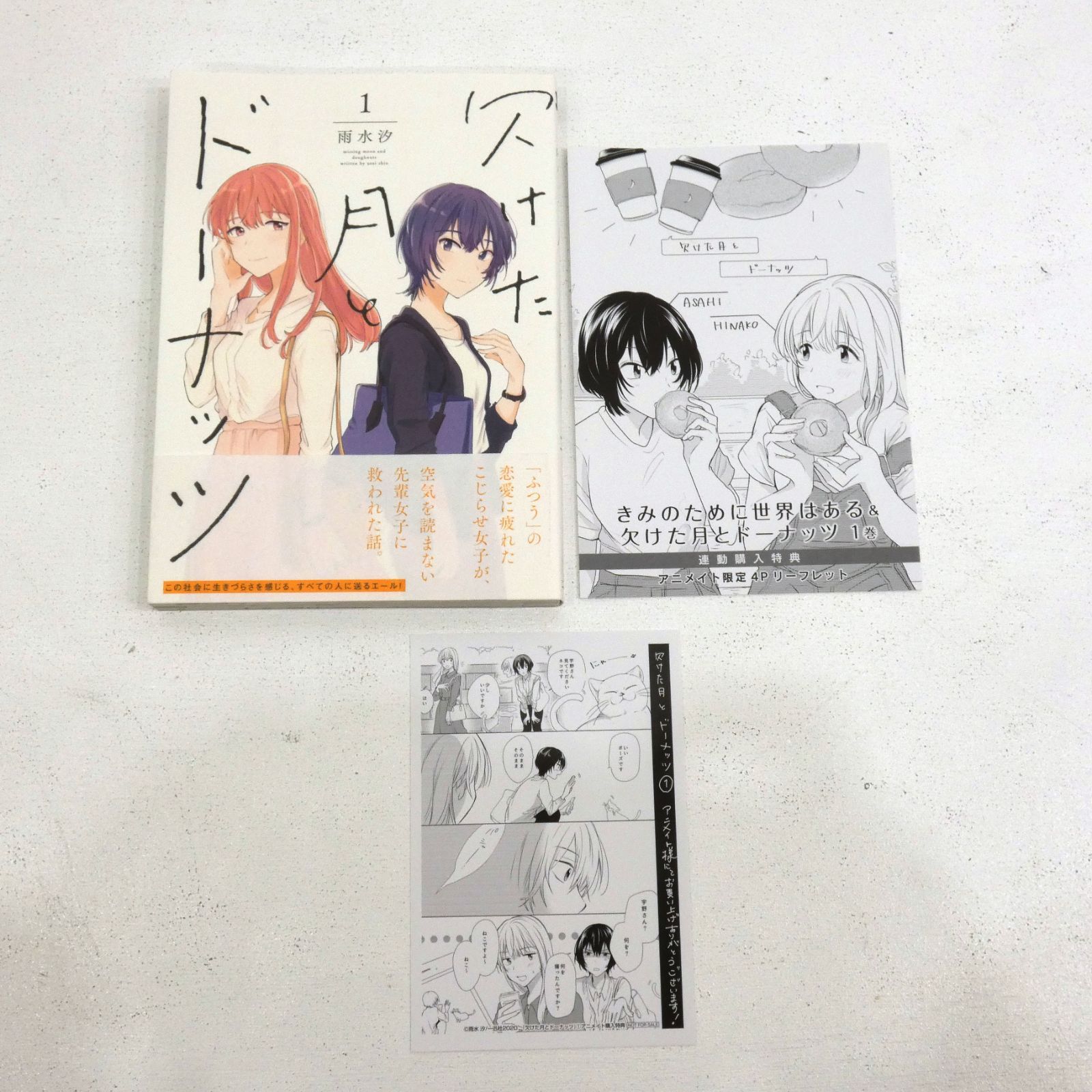 欠けた月とドーナツ 特典イラストカードセット 小牧店】欠けた月とドーナッツ 全4巻セット 初版 帯付き 雨水汐 【I207