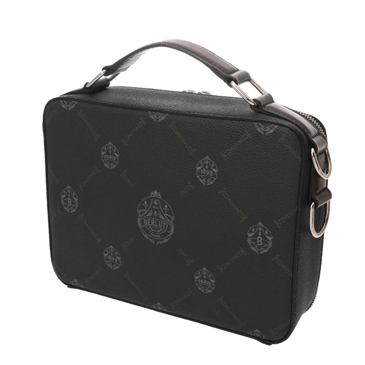 ベルルッティ テイクオフスモール ブラック メンズ コーティングキャンバス レザー ハンドバッグ